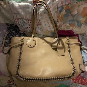 Coach Tatum Tan Leather chain detail Shoulder Bag excellent one owner cared